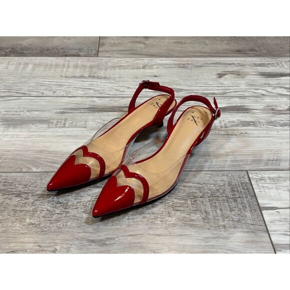 A New Day Eleanor Heart Slingback Kitten Red Heels Size 10 - Picture 2 of 11